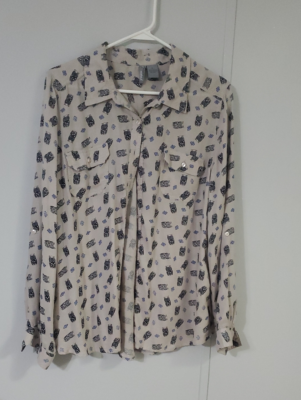 new directions Cream Blouse with Blue Floral Motif